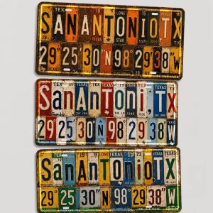 Vintage USA San Antonio Texas Metal License Plate Tin Sign Rustic Metal Sign Old Fashioned Saloon Garage Wall Decor Metal Sign