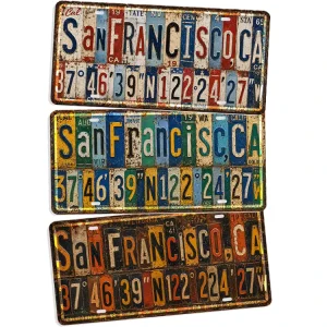 Vintage USA San Francisco Metal License Plate Tin Sign Rustic Vintage Metal Sign Old Fashioned Cafe Garage Wall Decor Metal Sign