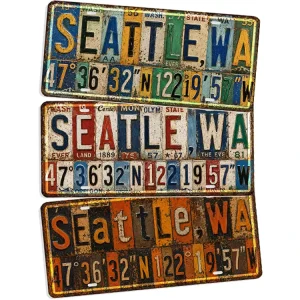 Vintage USA Seattle Metal License Plate Tin Sign Rustic Vintage Metal Sign Old Fashioned Bar Garage Wall Decor Metal Sign