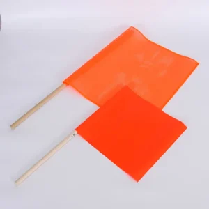 Vinyl coated Warning Flag Traffic control Hand cranked Square Hand Flag Orange PVC Mesh Fabric with Wooden Pole