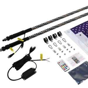 WD WHIP 6FT RGB 5050 LED Whip Light IP67 Waterproof Quick Release Base Remote App Control Off Road Vehicles UTV ATV RZR