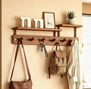Wall Mounted Hanging Shelf Wooden Entryway Organizer Shelf Wall Mount Coat Rack with Wall Hooks