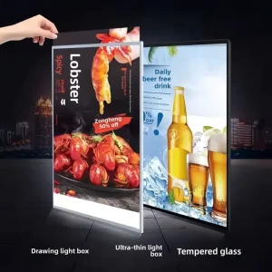 Wall mounted Rectangle Ultra thin LED Pulldrawer Light Box with Tempered Glass and Aluminum Alloy Frame