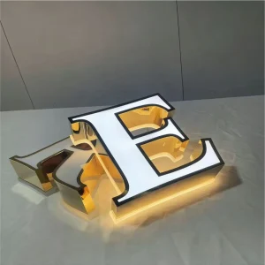 Waterproof IP65 Rated Bluetooth Controlled Frontlit Backlit LED Advertising Signage Stainless Steel Customizable Outdoor