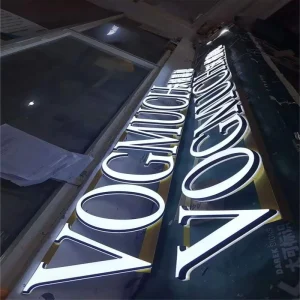 Waterproof IP65 Rated Bluetooth Controlled Frontlit Backlit LED Advertising Signage Stainless Steel Customizable Outdoor