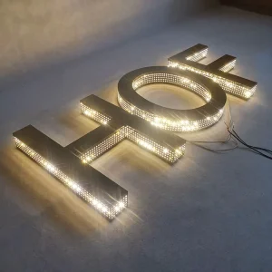 Waterproof LED Letter Sign Illuminated Punching Holes Channel Letter Mirror 3D Side Perforated Metal Logo Sign