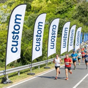 Waterproof Polyester Feather Flag Auto Show Advertising Banner Customizable UV Resistant Reusable Free Design