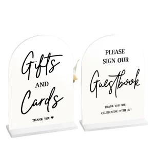 White 5×7 Inch Eco Friendly UV Printed Acrylic Rectangle Alphabet Pattern Arch Table Sign Stands 2pcs Signs Wedding Reception