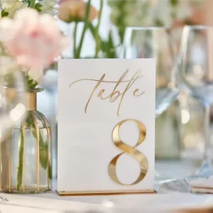 White Acrylic 3D Gold Mirror Table Numbers with Stands Acrylic Wedding Mirror Table Setting Numbers