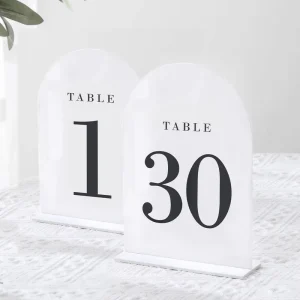 White Arch Acrylic Table Signs Wedding Table Numbers with Stands for Centerpiece Reception Decoration