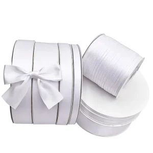 White Polyester Satin Ribbon 3mm-5cm Solid Color Single Face Embossed Custom Logo Printing for Cake Decorations
