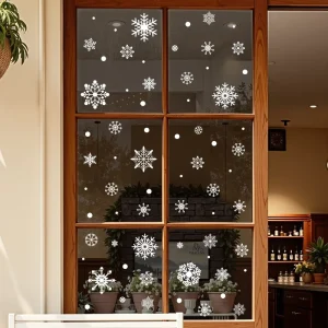 White Snowflake Snow Dot Static Window Clings Removable No Glue Winter Glass Decals for Shop Front Home Christmas