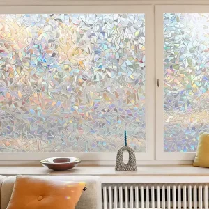 Window Privacy Film Rainbow Clings 3D Decorative Vinyl Stained Glass Window Decals Static Cling Window Sticker for Home Decor