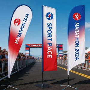 Windproof Double Sided Beach Flag Large Custom Logo Polyester Flying Banner Heavy Duty Outdoor Advertising Sail Telescopic Flags