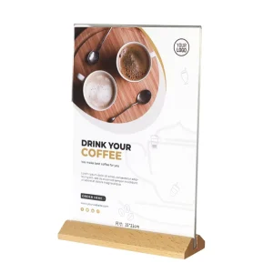 Wood Base A4 Clear Acrylic Table Tent Card Vertical Display Stand Photo Frame Acrylic Menu Holder Advertising Table Sign