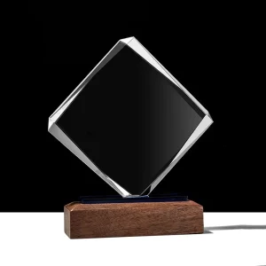 Wood Blank Trophy Medallion Glass Engraving K9 Crystal Awards Wooden Base for Appreciation Gifts