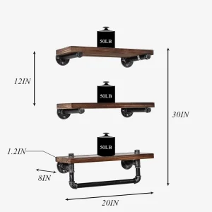 Wood Iron Black Art Wall Mounted Pipe Shelf Book Shelf Industrial Pipe Kitchen Home Storage Organization Household Items