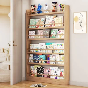 Wooden Bookcases with Open Display Shelf, Wood Behind the Door Storage Organizer for Toy and Book, Space Saving Wall Mount Shelf