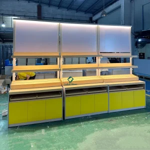 Wooden Bread Display Cabinet With LED Light Multi Tier Bread Shelf Storage Cabinet for Bakery Shop Bakery Display Cabinet