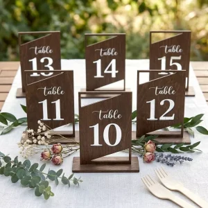 Wooden Table Number Sign with Stand Handmade Decorative Craft for Wedding Party and Event Tabletop Decor Craft
