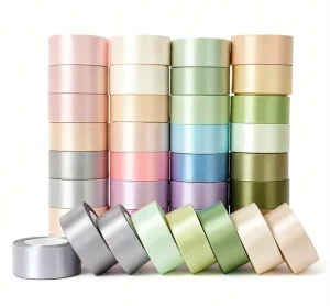 Woven Edge Polyester Webbing Double Face Satin Ribbon Roll Custom Color Logo for Gift Cake Garment Party Decorations DIY