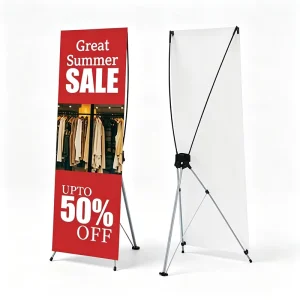 X Banner Advertising Display Stand Stable Display Rack with Custom Printable PVC Banner for Commercial Promotion