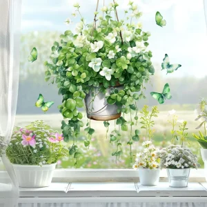 Yanxi Factory Green Plant Window Decal Static Cling Double Sided Print Reusable PVC Decoration for Bedroom and Balcony