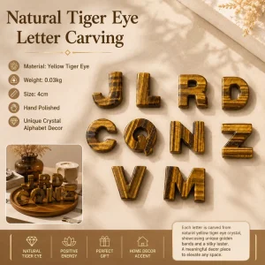 Yellow Tiger Eye Gemstone Letter Carving Polished Natural Crystal Initial Ornament for Home Office and Spiritual Decor