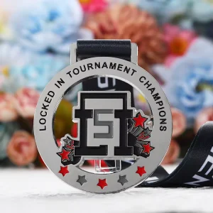 Your Own Design Custom Metal Sport Medal Silver Plated Logo Letter Hollow Enamel Zinc Alloy Medal Custom Design with Ribbon