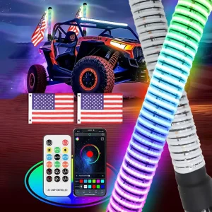 ZX COB RGB LED Whip Flag Light Fat Whip 2.2inch Spiral APP Remote Control 12V for ATV UTV Truck