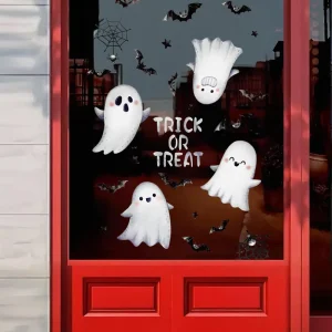 cute ghost halloween window stickers trick or treat bat spider static decals for glass door shop home halloween party