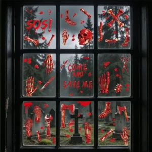 horror halloween window stickers bloody bone hand footprint static decals for haunted house bar scary party glass door