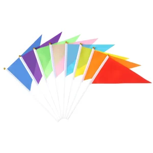 small colored triangular handheld flags for sporting events hand cranked made of polyester